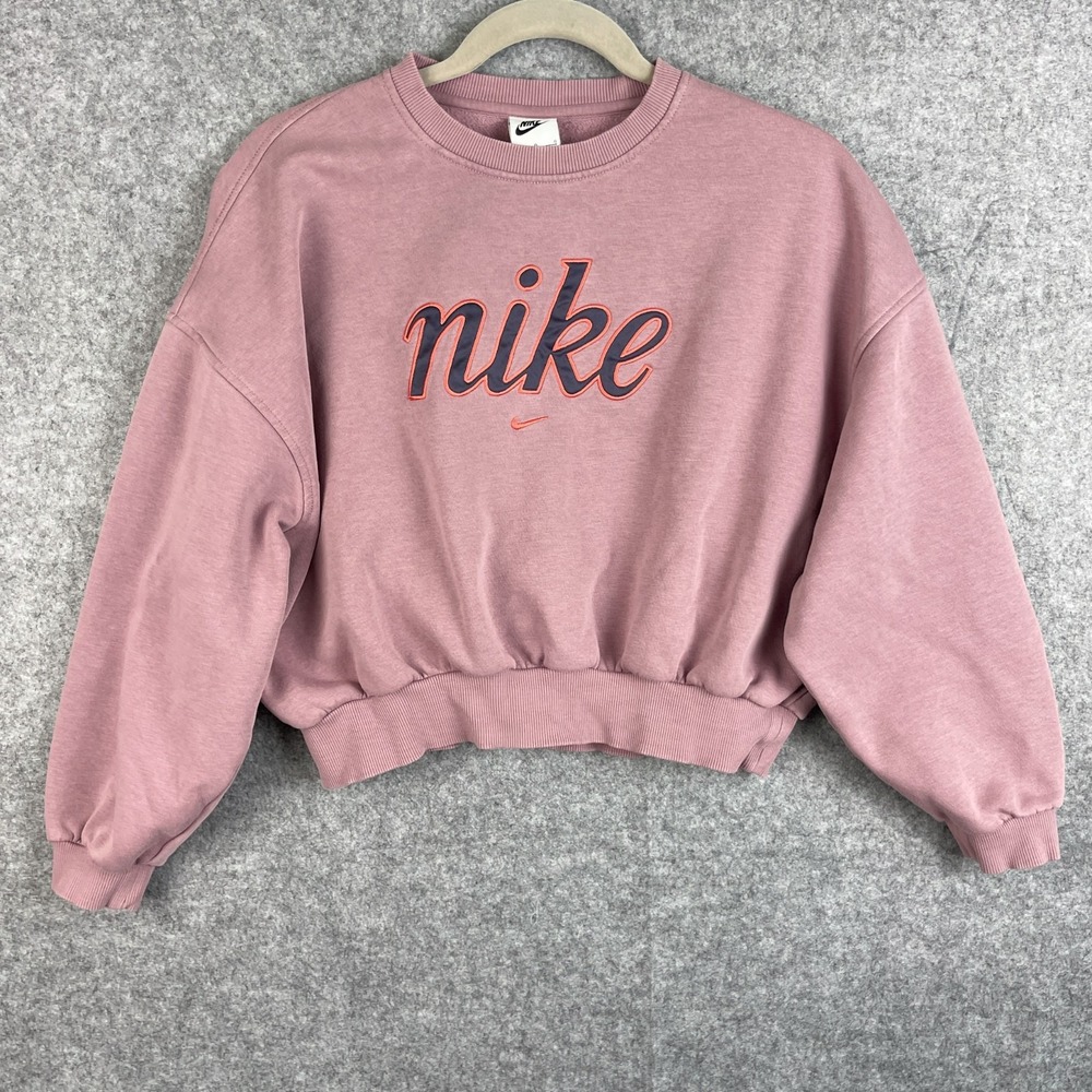 Nike Sportswear Club Fleece Girls Boxy Crew Neck Sweatshirt Large Pink FZ5566
